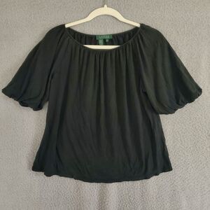 Lauren Ralph Lauren Women's Black Silk Short Sleeve Medium M